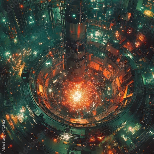 Futuristic Abstract Digital Artwork of Energy Explosion in Cylinder