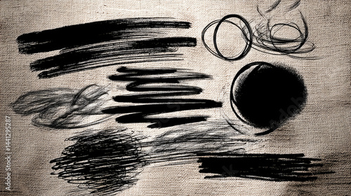 Obraz na płótnie Hand drawn doodle brush lines. Grunge scrawls, rough strokes, underlines, circles, and charcoal scribbles w salonie