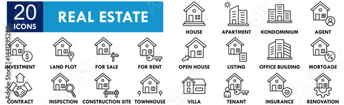 Real Estate icon collection set. Containing design home, investment, real estate, house, property
