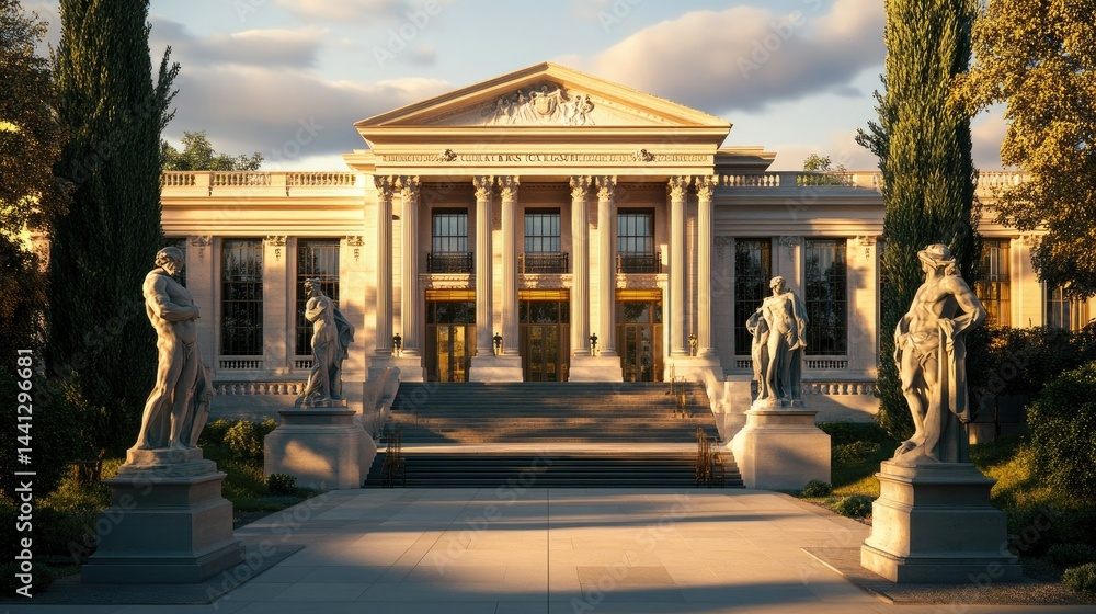 Fototapeta premium Magnificent Neoclassical Mansion at Golden Hour