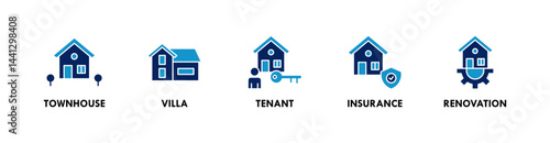 Go to Page
|12345Next
Real Estate banner web icon illustration concept with icon of townhouse, villa, tenant, insurance, and renovation