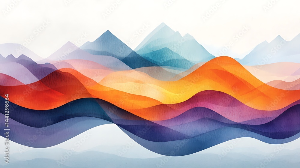 Abstract mountain range with vibrant colors and flowing lines Abstract mountain range with vibrant colors and flowing lines