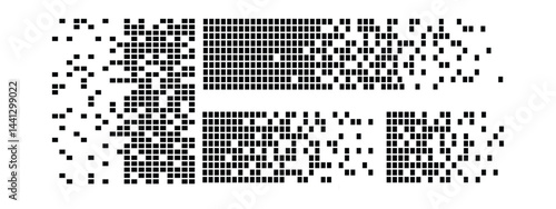 Background of pixel disintegration.  A partial halftone. Dispersed dotted pattern. Concept of disintegration. Square pixel mosaic textures with square particles
