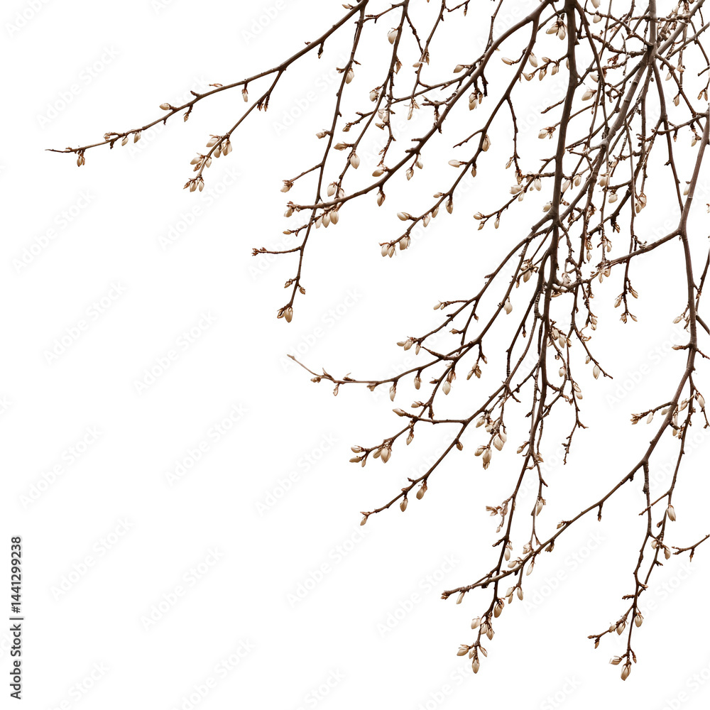 Obraz premium Delicate Branch with Spring Buds on Black Background