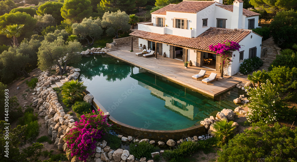 Fototapeta premium House with natural pool - bio pool 