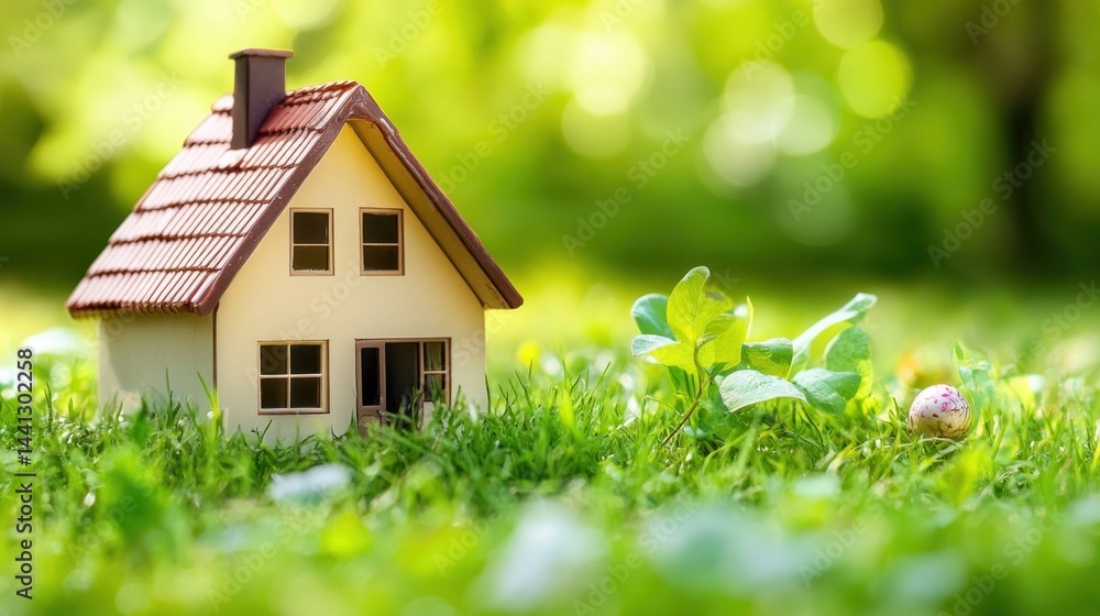 Dream House in Springtime: A Miniature Home Nestled in Lush Green Grass Dream House in Springtime: A Miniature Home Nestled in Lush Green Grass