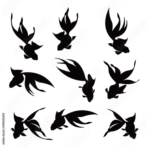 Illustration of a gracefully swimming Japanese goldfish,