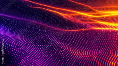 Abstract glowing digital landscape with neon colors and dynamic wave motion background