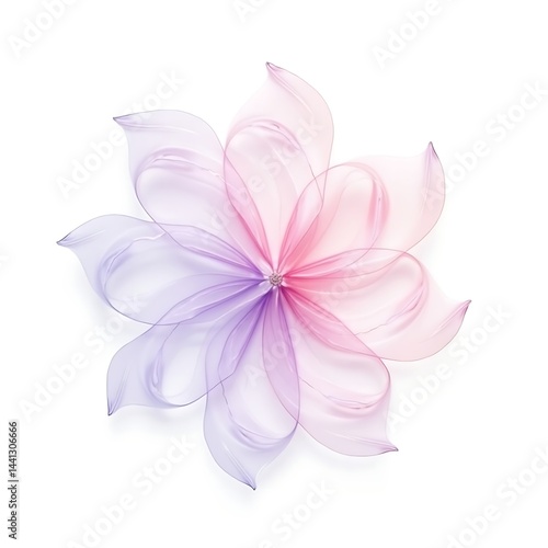 A delicate flower with translucent petals in shades of pink and purple on a white background close up