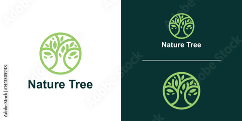 logo design combination circle and tree,nature,leaf,design symbol,icon,idea,creative.