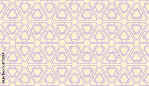 Pattern with polygonal geometric elements. Vector illustration. Template for wallpaper, interior design, decoration, scrapbooking page. Purple light orange color. seamless