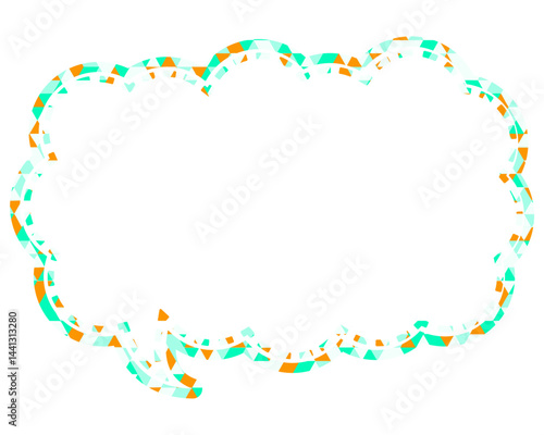 ステンドグラス風吹き出し　三角形模様　細長い雲形