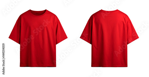 oversized t-shirt red blank, oversized tshirt for mockup on transparent background.