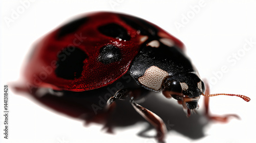Ladybug close-up macro insect beetle red-black spots--beneficial bug isolated on transparent background.