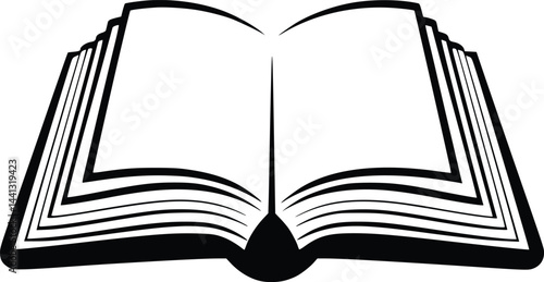 Black and white bold vector of a open book, isolated on white background.