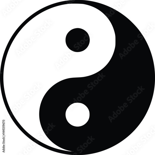 Black and white bold vector of a yin yang icon, isolated on white background.
