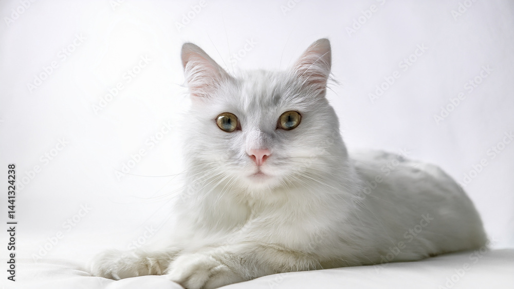 Adorable White Cat Portrait Fluffy Pet Photography for Websites Blogs and Social Media
