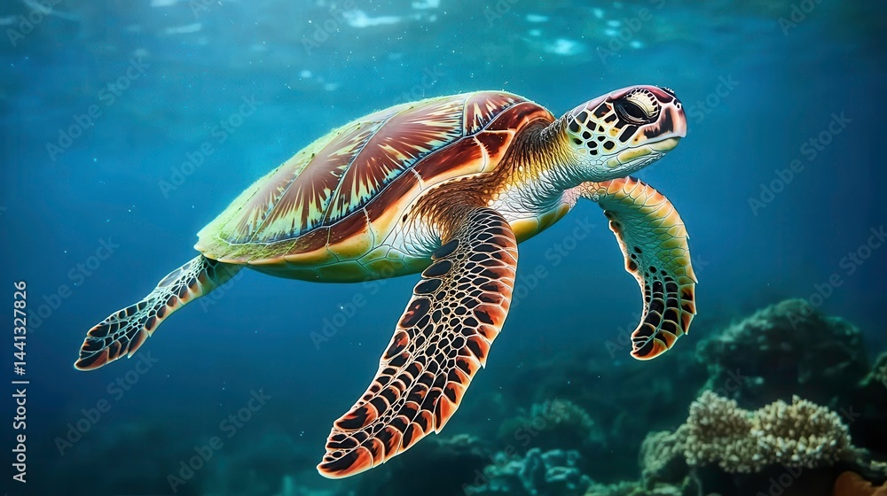 Obraz premium Sea Turtle Swimming Ocean Life