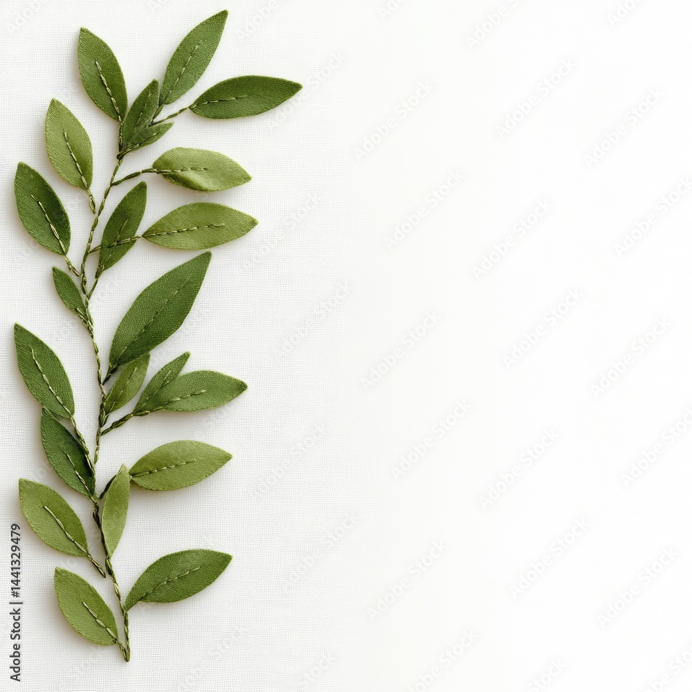 Naklejka premium Fresh green leaves arranged vertically on a white background