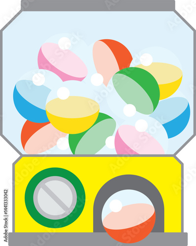 カラフルなカプセルがいっぱいの楽しいガチャガチャマシン　Colorful Gashapon Machine Full of Surprise Capsules