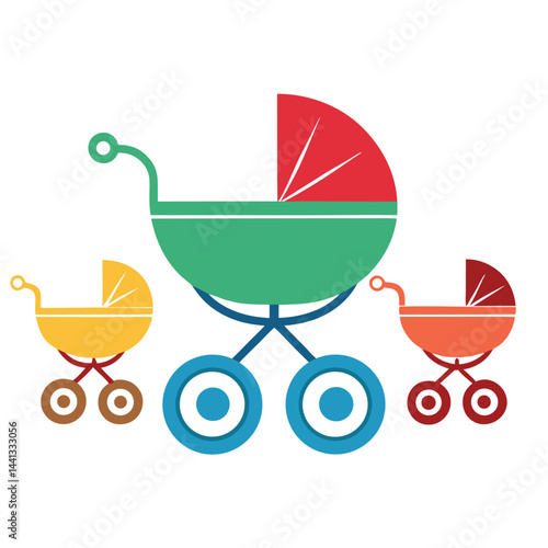 Baby carriage icon set isolated on white