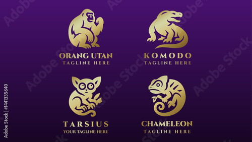 elegant endangered golden animal logo collection vector