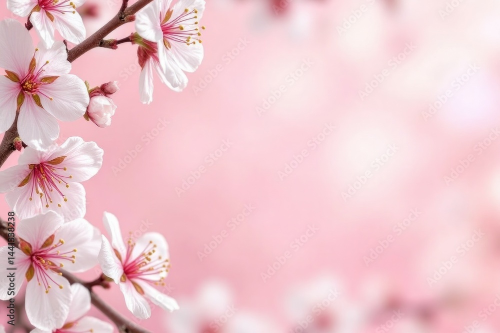 Fototapeta premium Delicate spring blossoms in soft pink background.