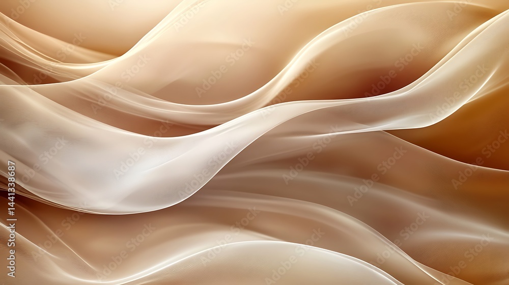 Elegant flowing silk fabric in soft peach and cream tones, creating a luxurious and serene atmosphere Elegant flowing silk fabric in soft peach and cream tones, creating a luxurious and serene atmosphere