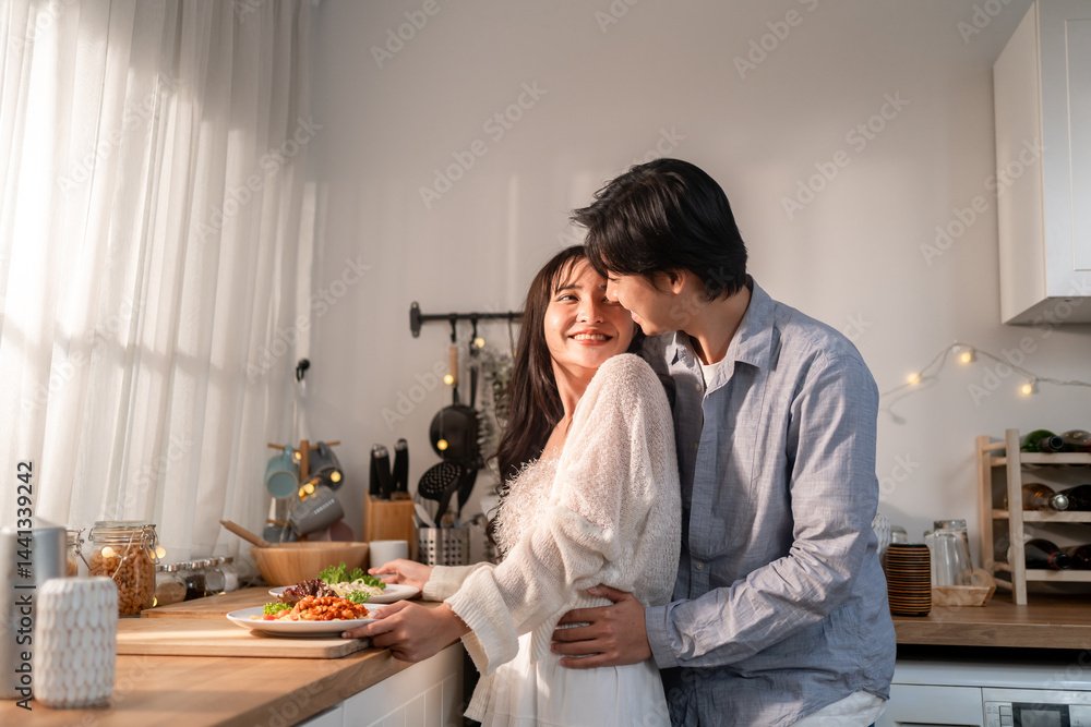Asian young couple having dinner to celebrate valentine's day together. Asian young couple having dinner to celebrate valentine's day together.
