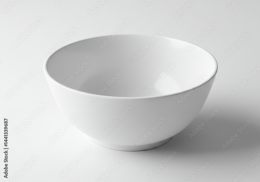 A simple white ceramic bowl resting on a white surface in a minimalist and clean presentation style A simple white ceramic bowl resting on a white surface in a minimalist and clean presentation style