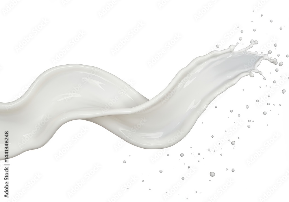 A dynamic milk splash isolated on white background showcasing fluid motion and purity in a clean setting A dynamic milk splash isolated on white background showcasing fluid motion and purity in a clean setting