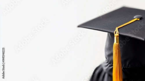 Elegant Graduation Cap with Gold Tassel for Celebration of Academic Achievement in Focused Photography