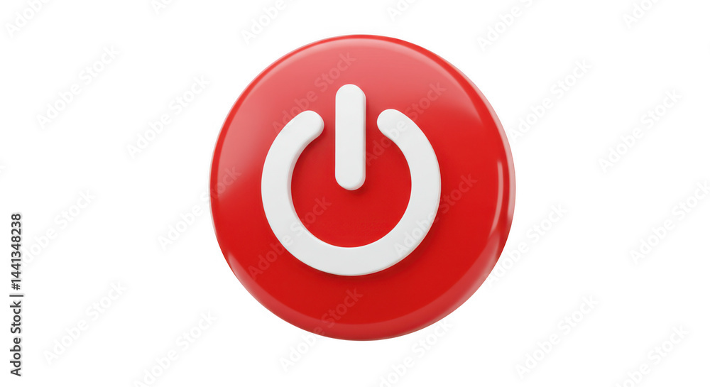 A red button with a white power symbol image isolated on transparent background A red button with a white power symbol image isolated on transparent background