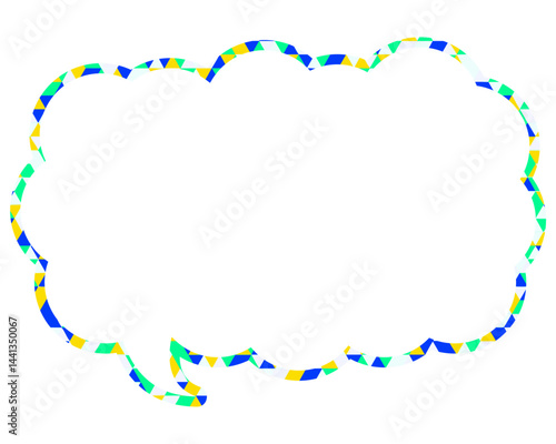 ステンドグラス風吹き出し　三角形模様　細長い雲形
