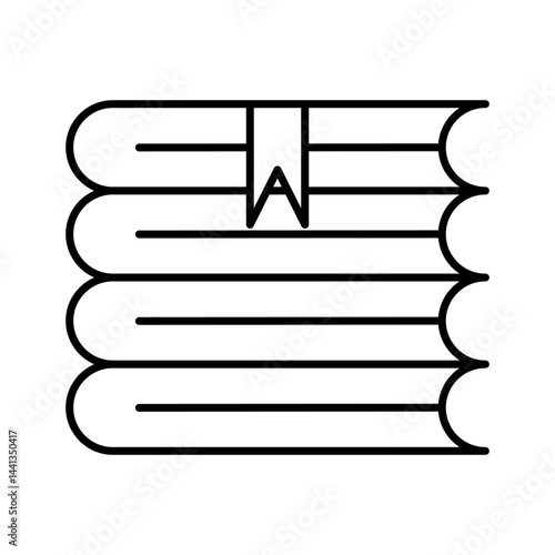 Literary Tower: A minimalist, monochrome illustration of a stack of books, each marked with a slender bookmark. This clean graphic design embodies knowledge and learning.