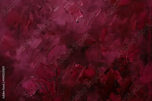 dark deep red abstract textured painting with bold brushstrokes and layered paint creating a rich and intense atmosphere
