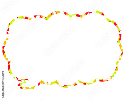 ステンドグラス風吹き出し　三角形模様　細長い雲形