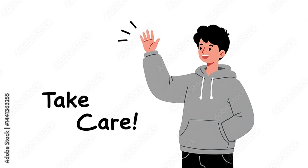 Person Waving Goodbye with Take Care Message Person Waving Goodbye with Take Care Message