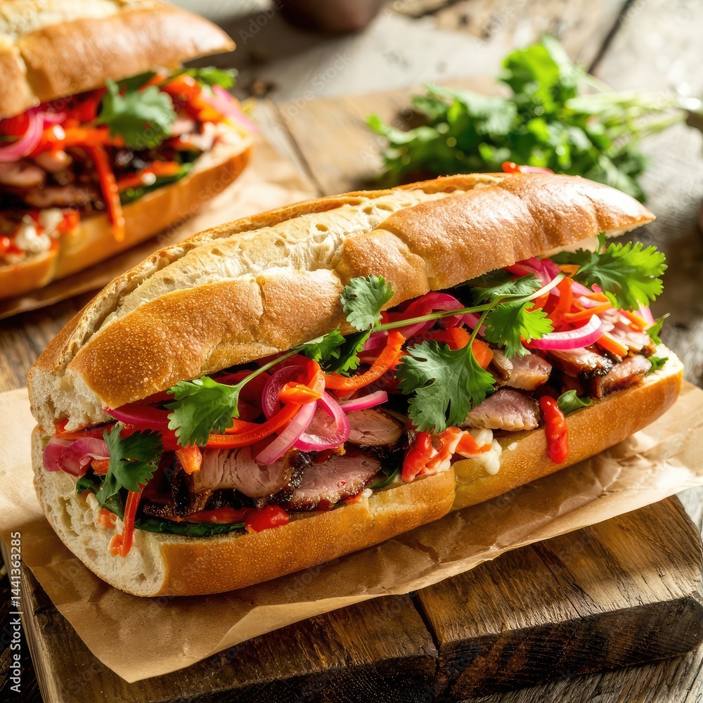 Obraz premium Delicious Vietnamese Bánh Mì Sandwiches