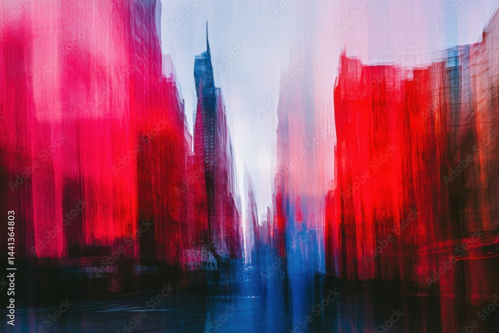 A Dance of Crimson, Cobalt, and Ivory Abstract Expression of Urban Energy A Dance of Crimson, Cobalt, and Ivory Abstract Expression of Urban Energy