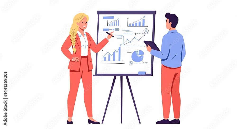 Presenting Business Data Charts at Meeting on Whiteboard Presenting Business Data Charts at Meeting on Whiteboard