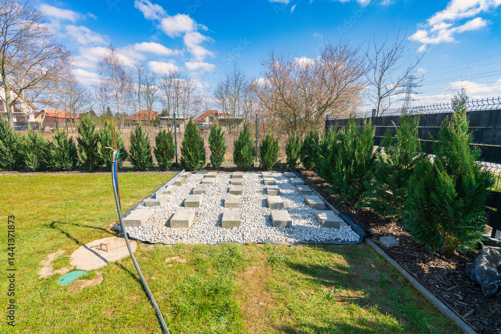 Concrete block foundation for wooden garden shed