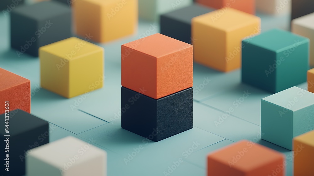 Colorful, geometric cubes in a grid pattern Colorful, geometric cubes in a grid pattern