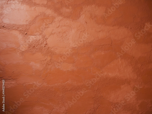 A textured terracotta wall with horizontal brushstrokes creates a warm, earthy background.
