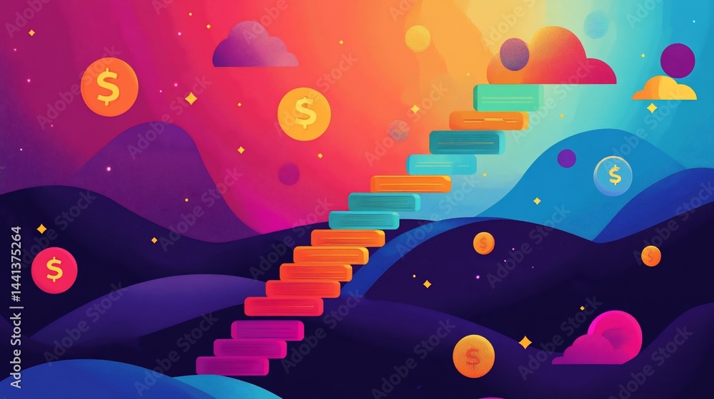 Naklejka premium Colorful steps to financial prosperity and success for future growth