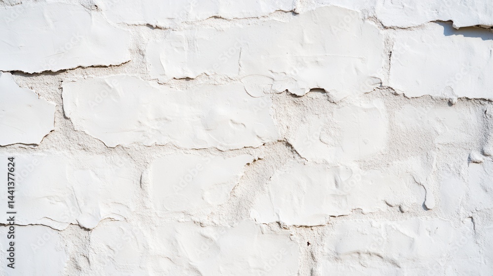 Close-up view of a textured white brick wall with uneven surfaces and natural imperfections