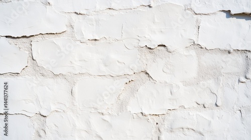 Obraz na płótnie Close-up view of a textured white brick wall with uneven surfaces and natural imperfections w salonie