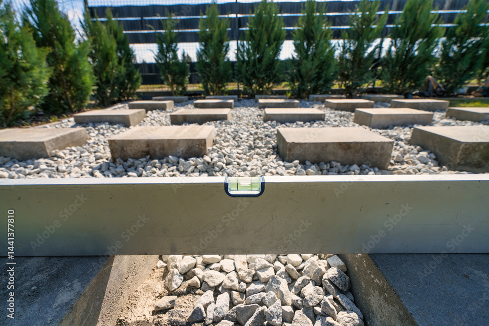 Concrete block foundation for wooden garden shed