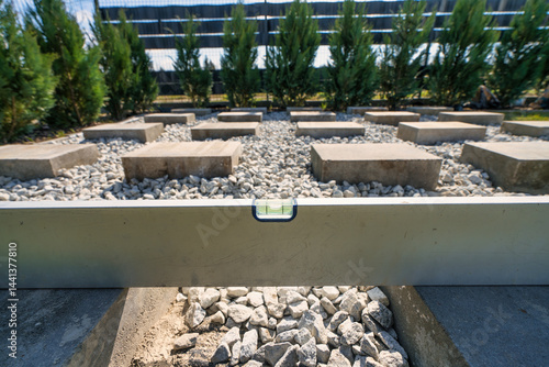 Obraz na płótnie Concrete block foundation for wooden garden shed w salonie