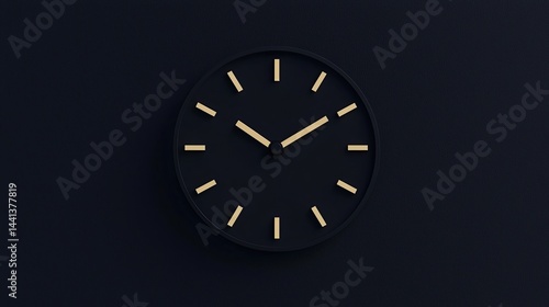 Wallpaper Mural Minimalist black wall clock with gold hour markers and hands on a dark textured background. Torontodigital.ca